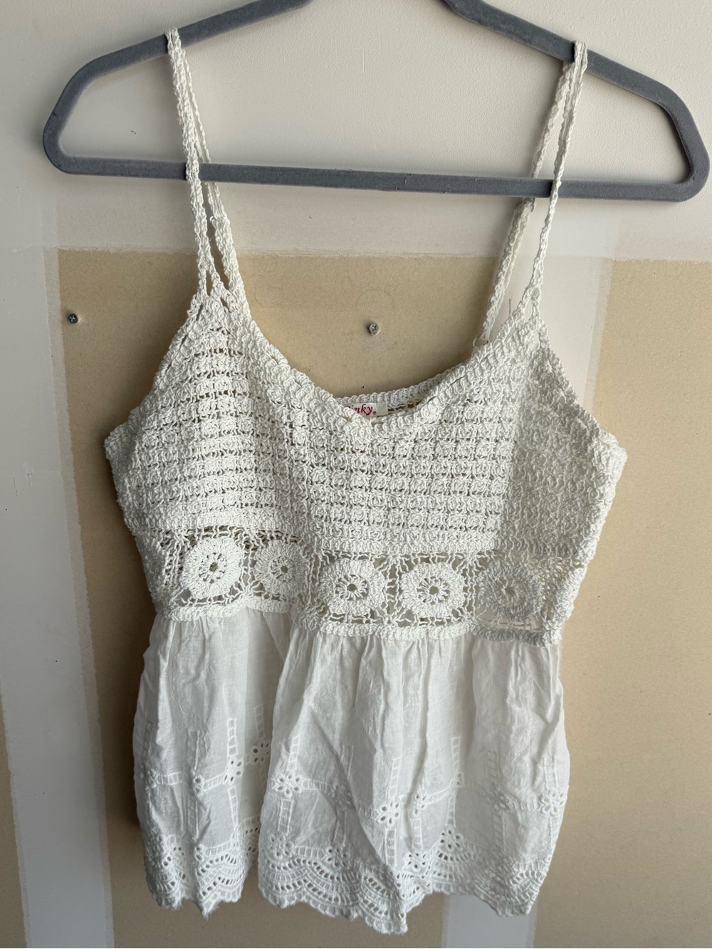 Pinky White Crochet & Eyelet Camisole